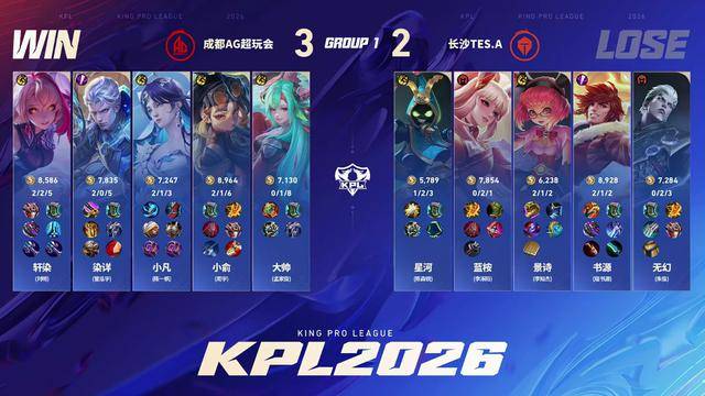 AG3-2TES，轩染马超救世，钟意批评大帅，小凡首拿MVP